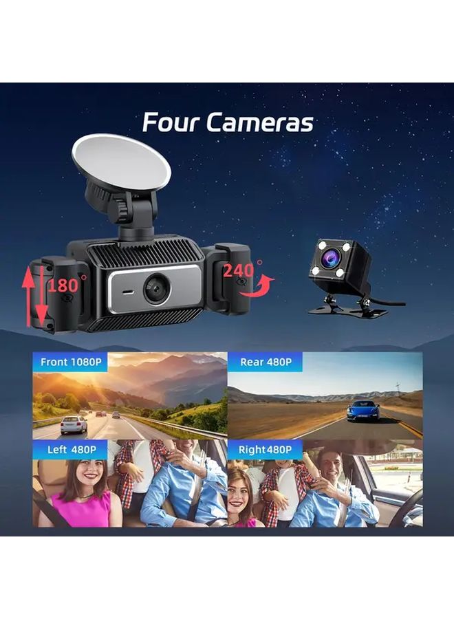 4 Channel Dash Cam 1080P 360 Degree View Front Rear Inside Left Right Cameras 32G Card - Image 4